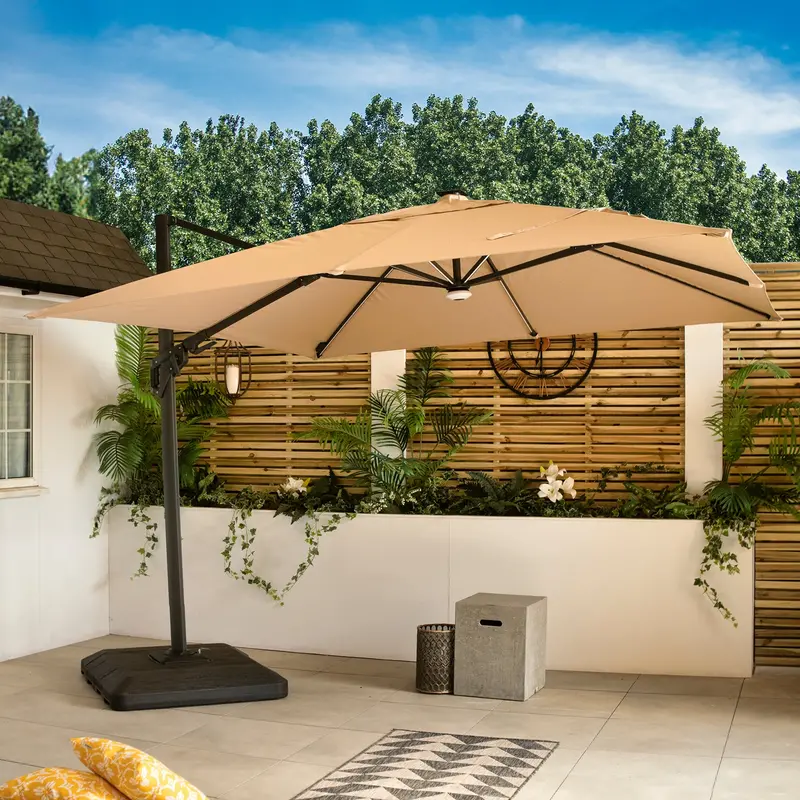 Napoli Sand 3M Square Cantilever Parasol With Integrated Led Lighting – Bracken Outdoors 1