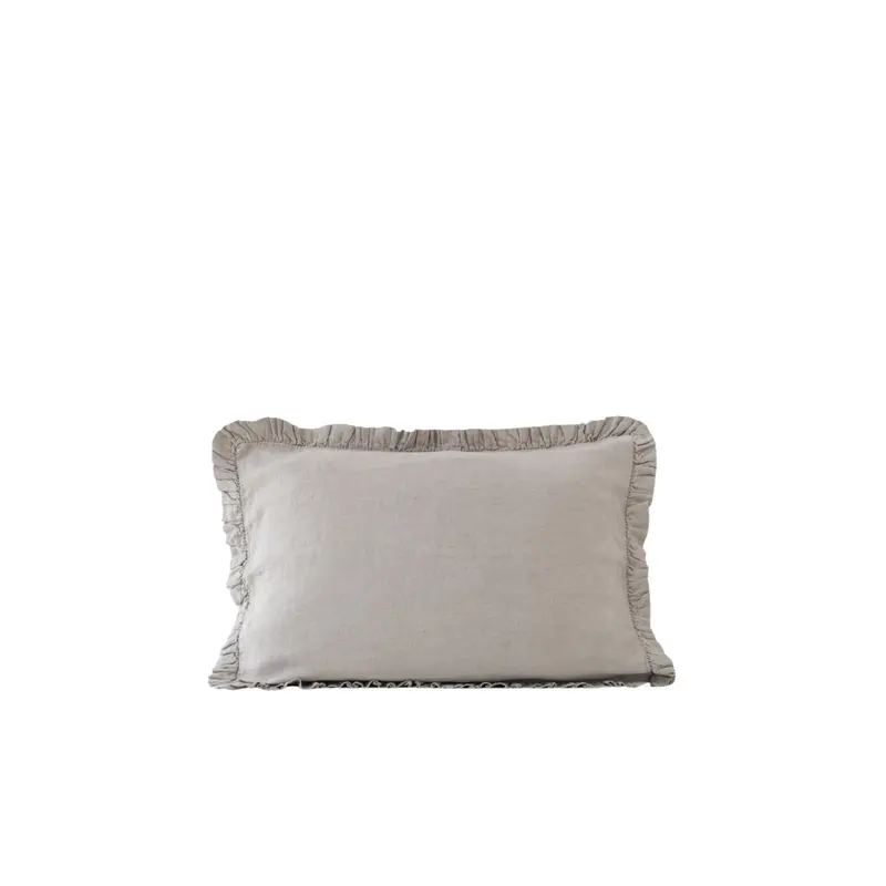 Natural Linen Pillowcase Featuring Elegant Frilled Edging 1
