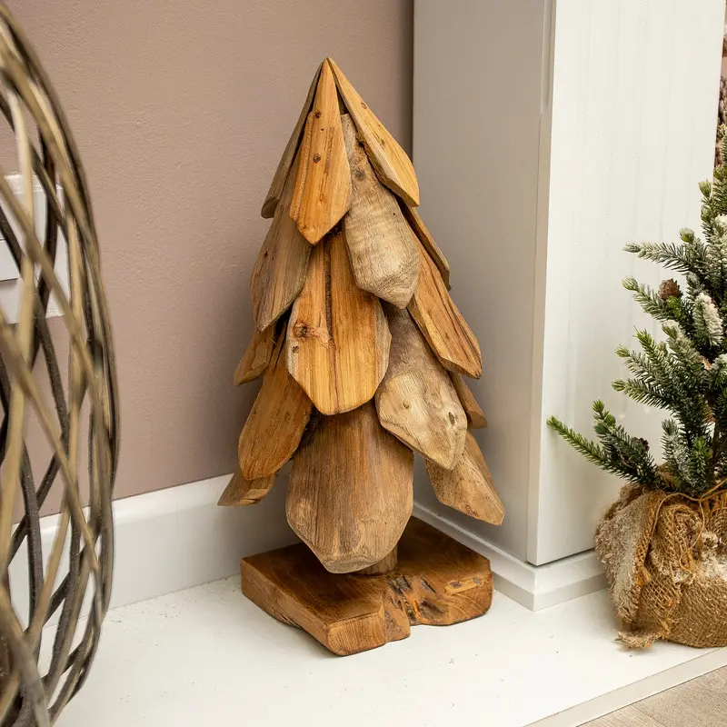 Natural Teak Wooden Christmas Tree – 40Cm Tall 1