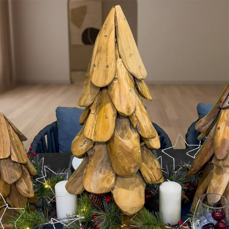 Natural Teak Wooden Christmas Tree – 60Cm Tall 1