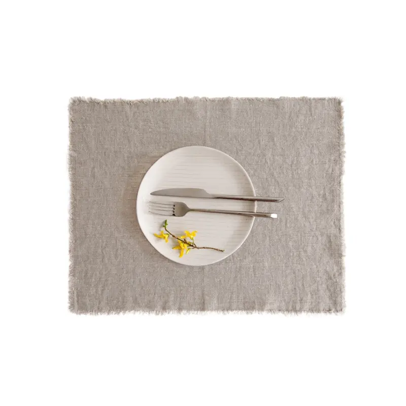 Natural Undyed Linen Placemat With Hand-Finished Fringe 1