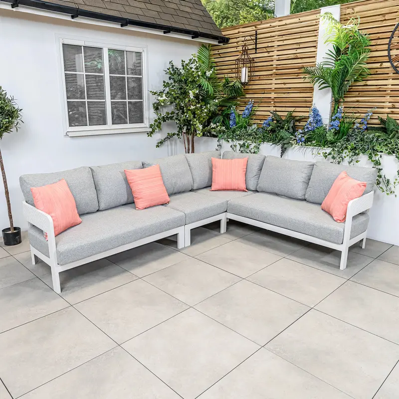 Nevada Warm Grey Ripple Aluminium Rectangular Corner Garden Sofa Set By Bracken Outdoors 1