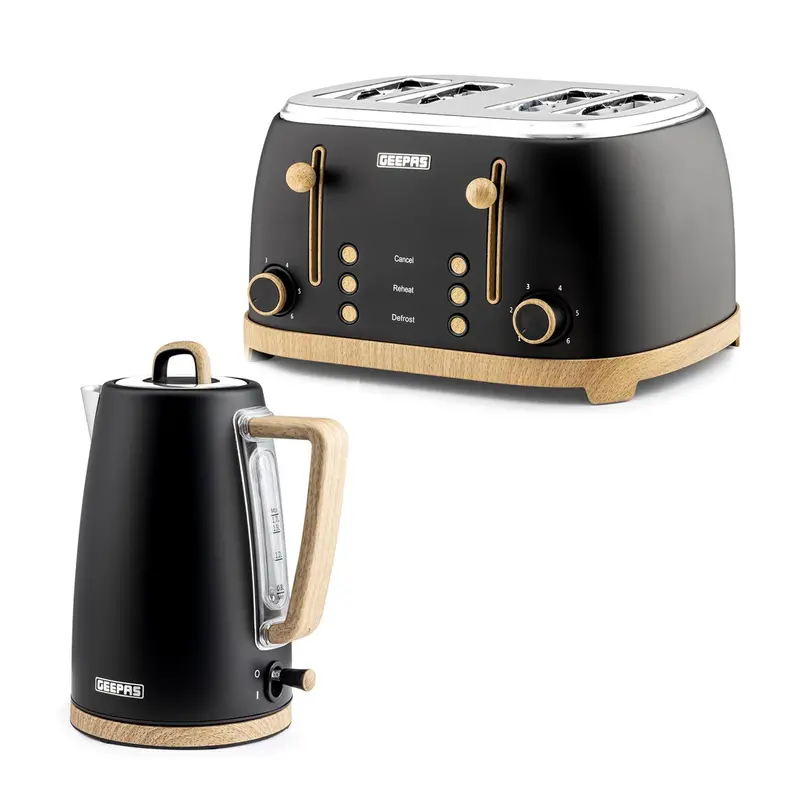 Nordiq Black 4-Slice Toaster And 1.7L Stainless Steel Electric Kettle Set 1