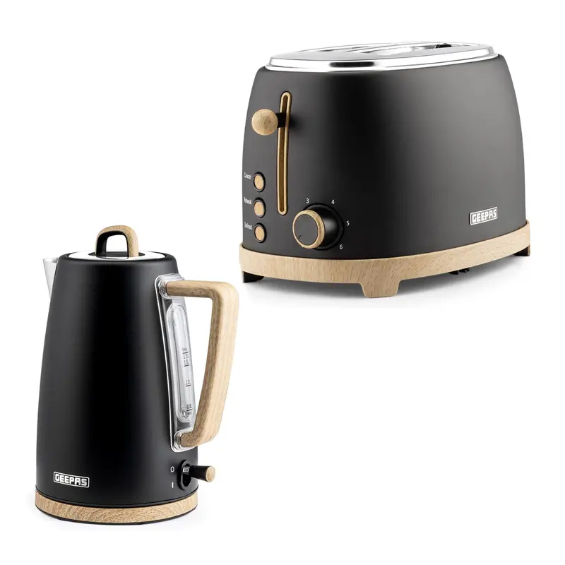 Nordiq Black Matching Kitchen Duo: 2-Slice Toaster + 1.7L Electric Kettle 1