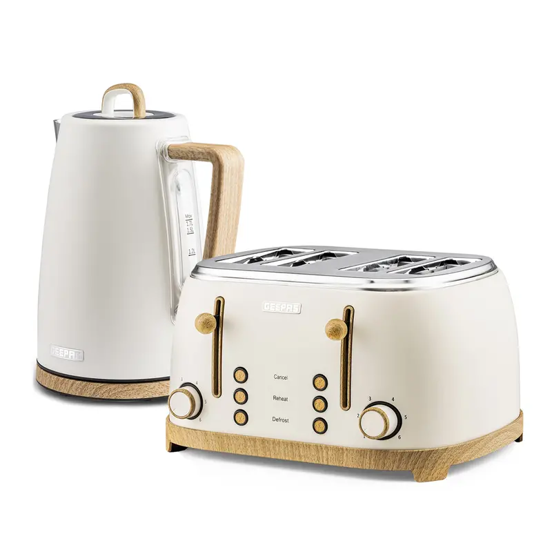 Nordiq Cream & Wood-Inspired Kitchen Set: 4-Slice Toaster + 1.7L Kettle 1