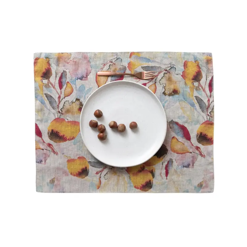 Orange Flow Pattern On Natural Linen Placemat 1
