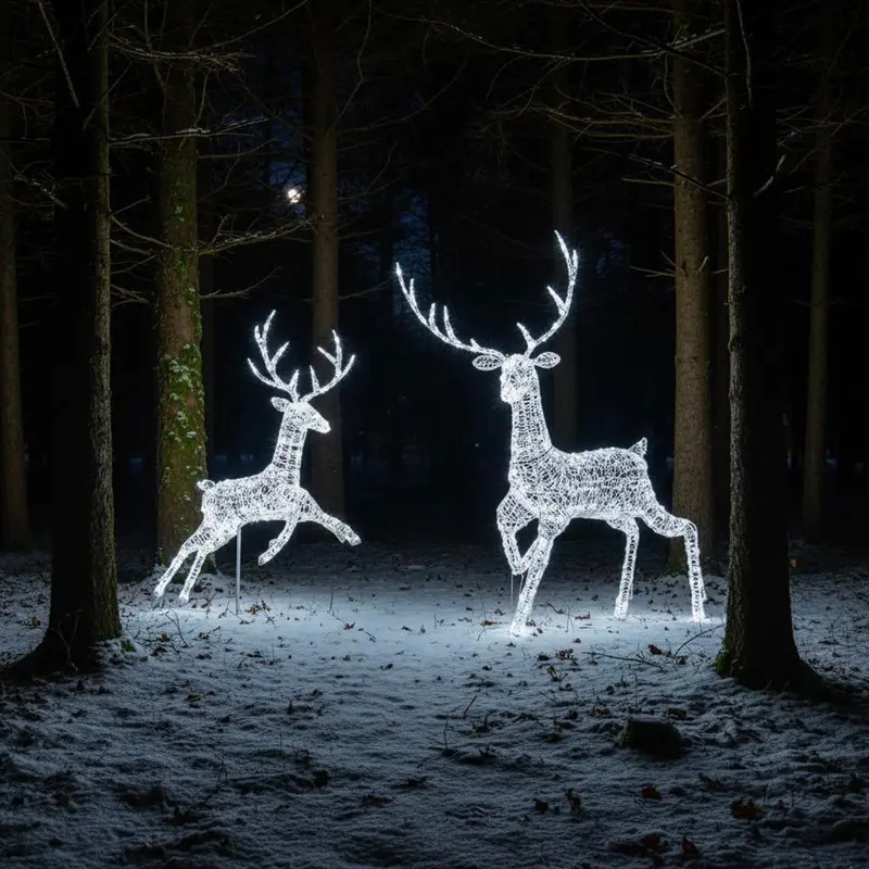 Outdoor Acrylic Light-Up Reindeer Pair: Flying Stag And Grand Stag 1