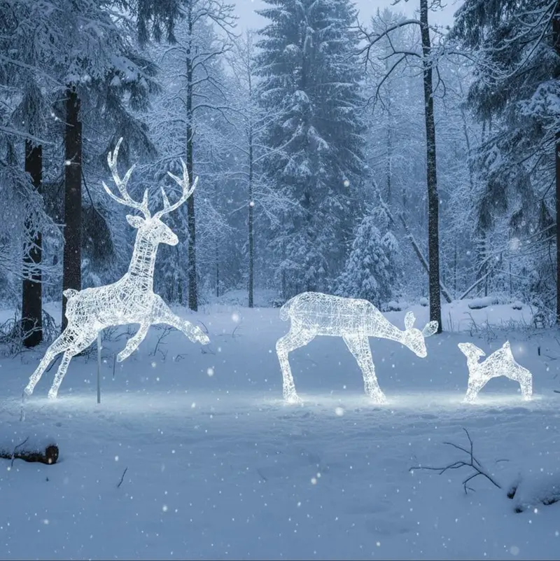 Outdoor Acrylic Light-Up Reindeer Trio: Flying Stag, Mother, And Baby 1