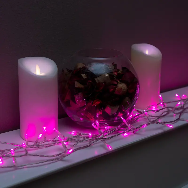 Pink Led Christmas String Lights – Multi-Function With Clear Wire, 240 Bulbs 1