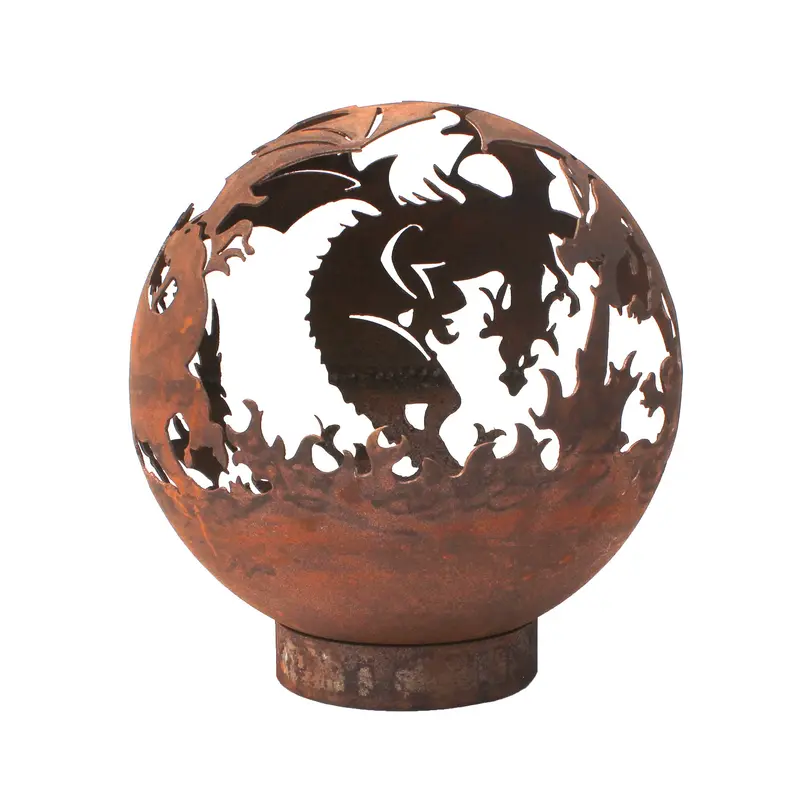 Rust-Finished 50Cm Dragon-Design Garden Fire Ball 1