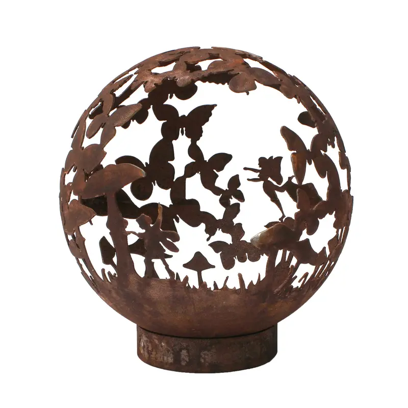 Rust-Finished 50Cm Fairy-Themed Garden Fire Ball 1