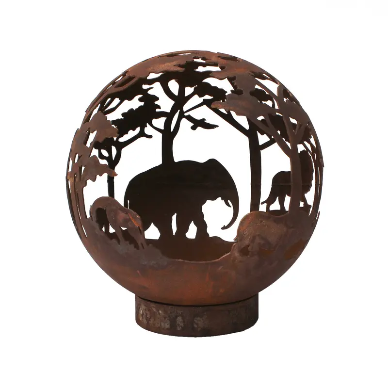 Rust-Finished 50Cm Safari-Themed Garden Fire Ball 1