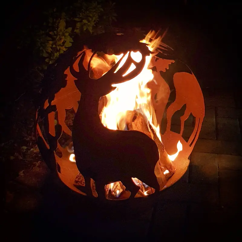 Rust-Finished 50Cm Stag-Themed Garden Fire Ball 1