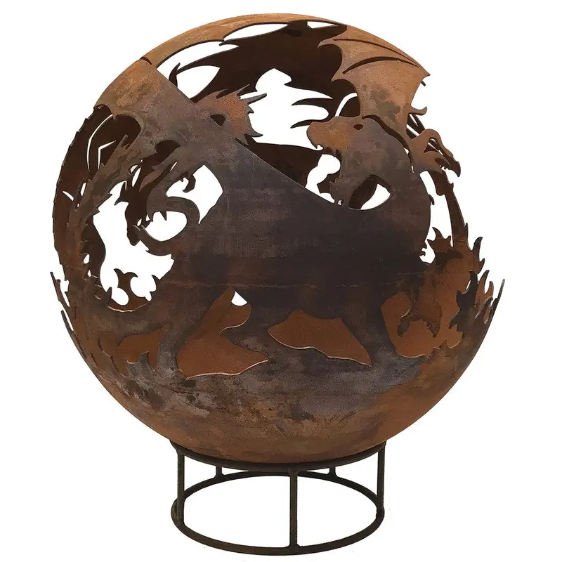 Rust-Finished 90Cm Dragon-Design Garden Fire Ball 1