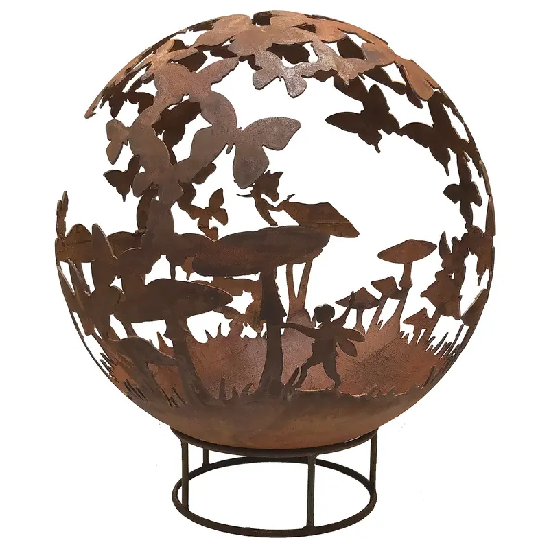 Rust-Finished 90Cm Fairy-Themed Garden Fire Ball 1