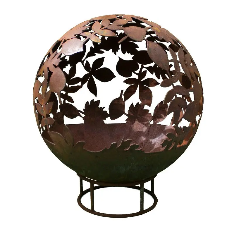 Rust-Finished 90Cm Leaf-Pattern Garden Fire Ball 1