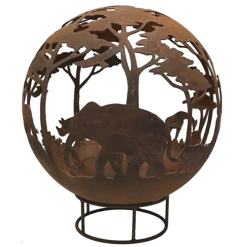 Rust-Finished 90Cm Safari-Themed Garden Fire Ball 1