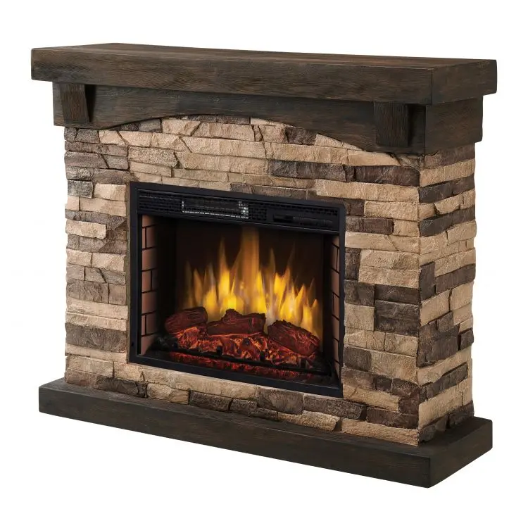 Sable Mills 42-Inch Electric Fireplace – Tan Faux Stone Mantel With Led Flame Effect 1