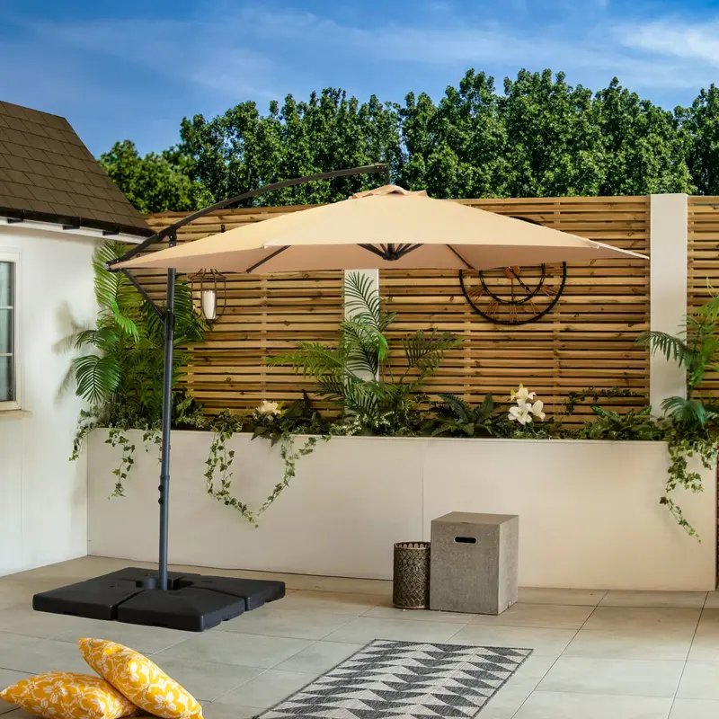 Siena Sand 3M Round Banana-Style Cantilever Parasol – Extended Shade Coverage – Bracken Outdoors 1