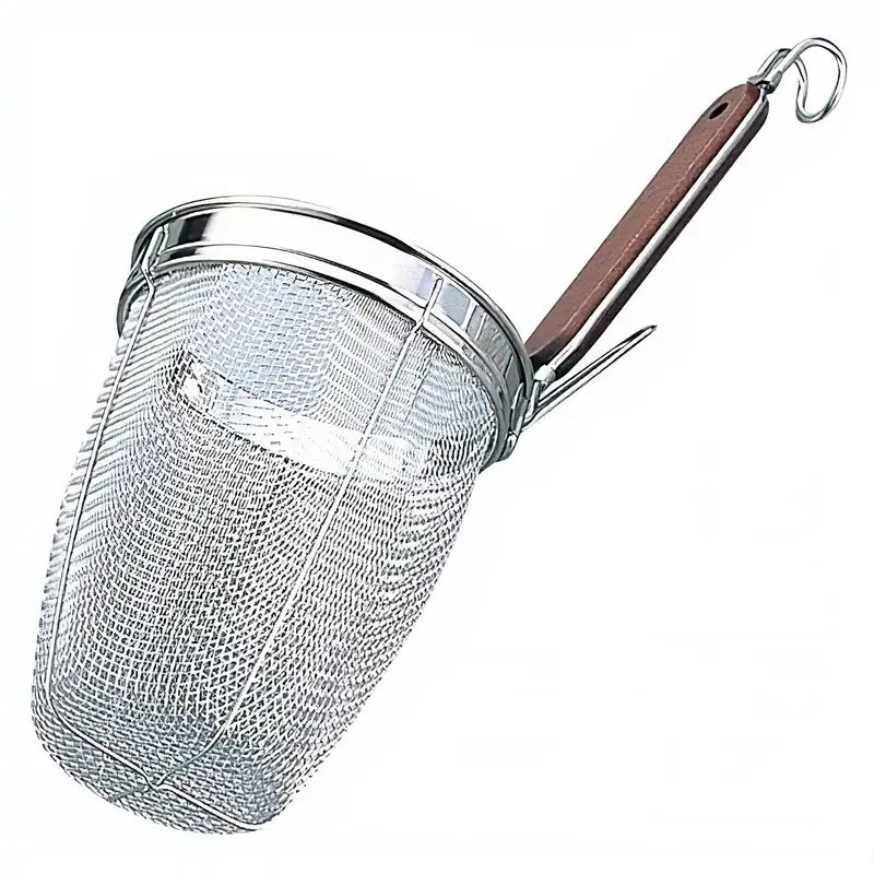 Takekoshi Deep Stainless Steel Tebo Strainer – Round Base With Wooden Handle 1
