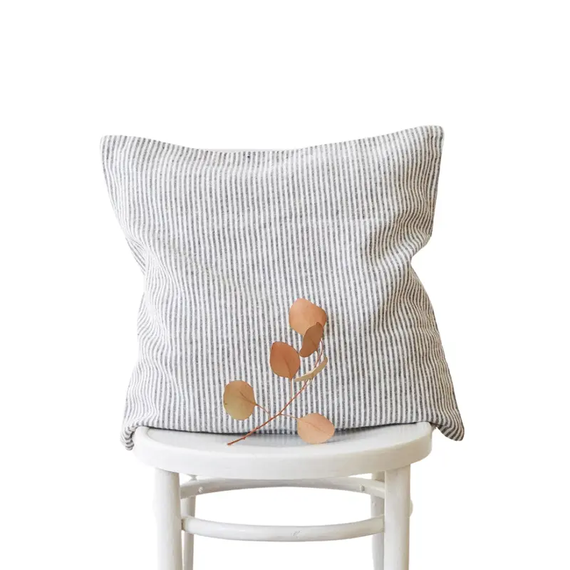 Thin Black Stripe Linen Cushion Cover 1