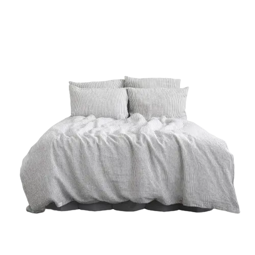 Thin Black Stripes Linen Duvet Cover Set – Modern Minimalist Bed Linens 1