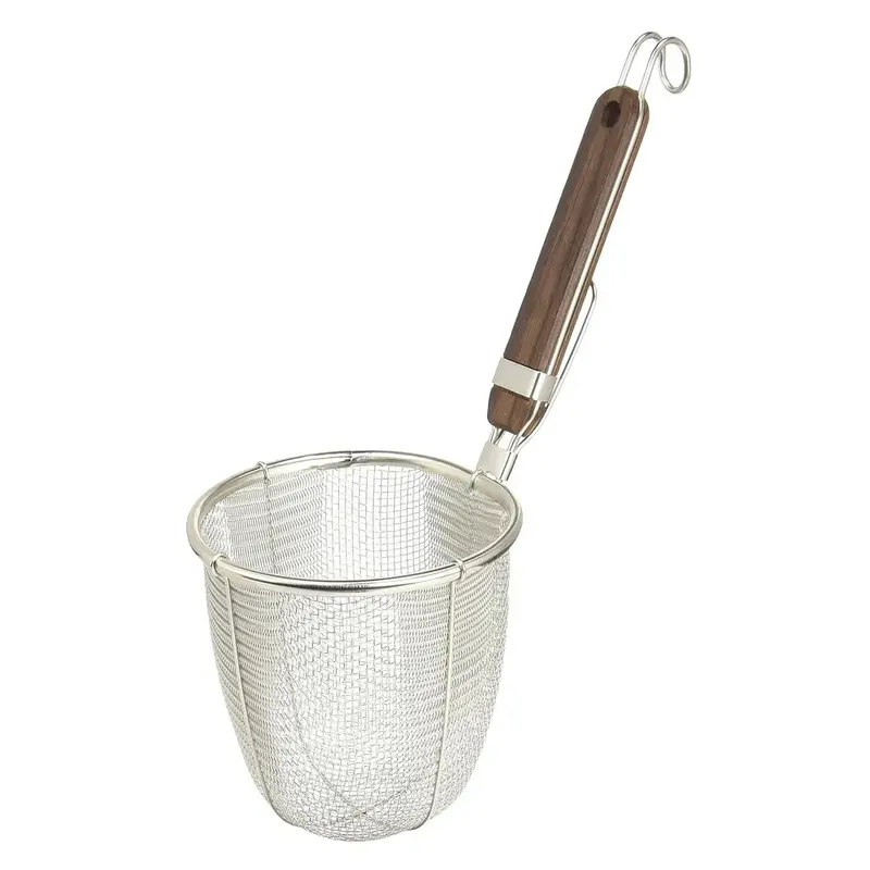 Three Snow Udon-Specific Stainless Steel Tebo Strainer With Wooden Handle 1