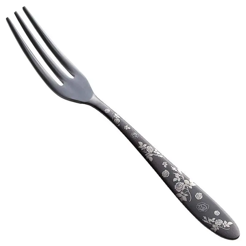 Todai Rikyu Black Rose Pattern Cocktail Fork – Elegant Appetizer Utensil 1