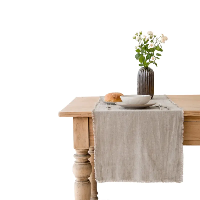 Undyed Natural Linen Table Runner With Decorative Fringe – Set Of 3 1