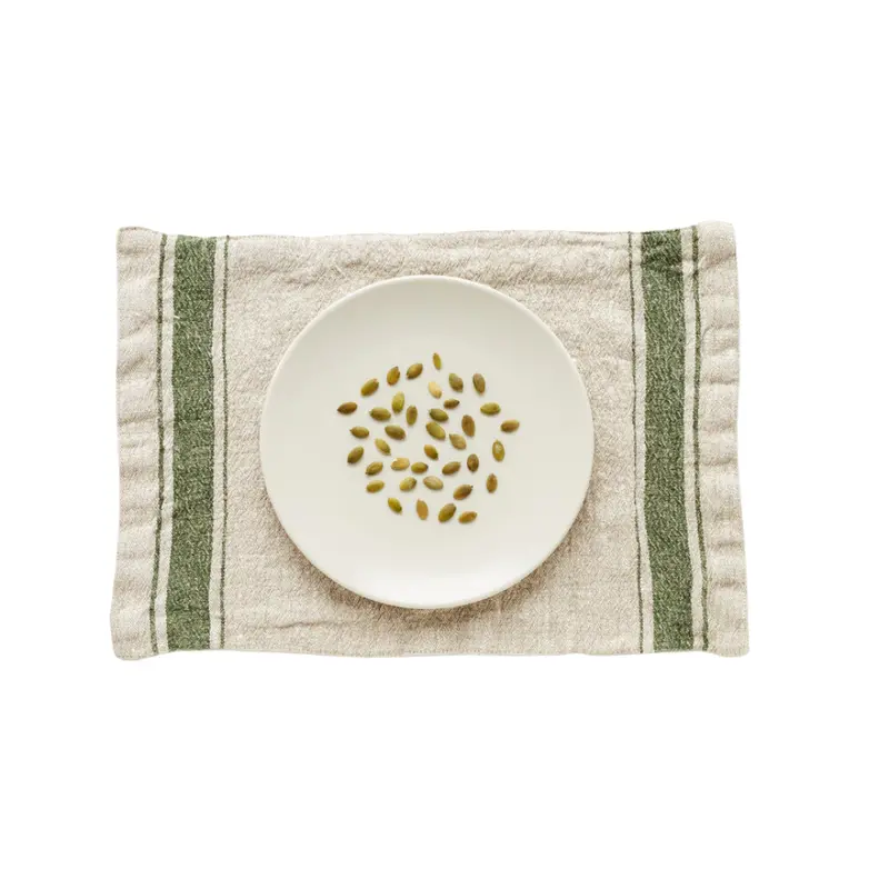 Vintage-Inspired Green Striped Linen Placemat 1