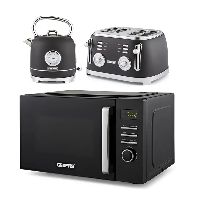 Vintage-Inspired Kitchen Set: 23L Microwave, 1.8L Retro Kettle & 4-Slice Toaster 1