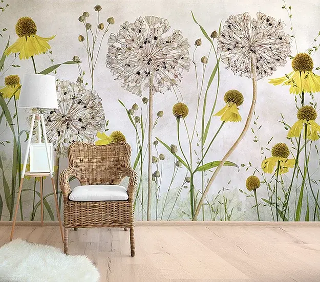 Whimsical Spring-Themed Mural Wallpaper Design 1