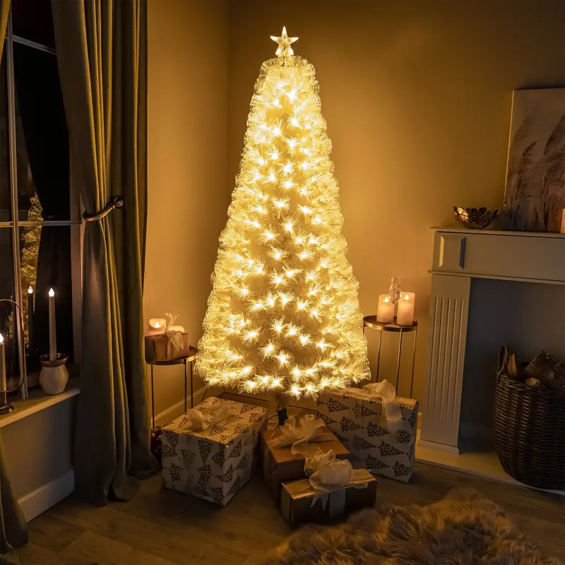 White Feathery Fibre Optic Christmas Tree – 2Ft To 7Ft With Warm White Lights 1