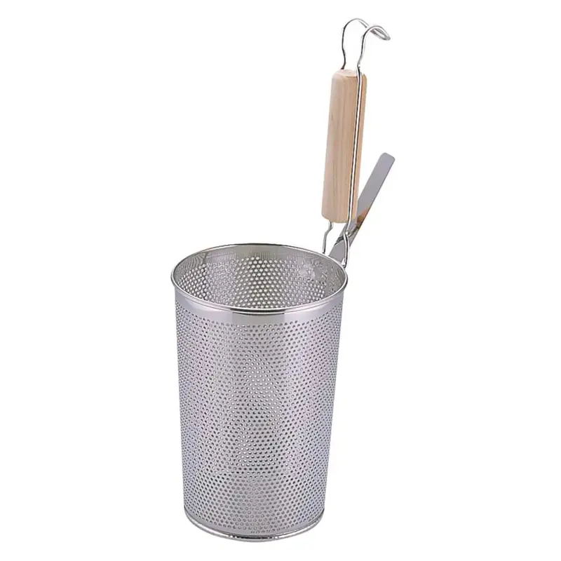 Yukiwa Deep-Well Perforated Stainless Steel Flat-Bottom Strainer With Wooden Handle 1