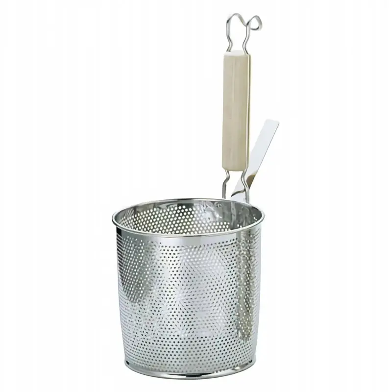 Yukiwa Perforated Stainless Steel Flat-Bottom Tebo Strainer With Wooden Handle 1