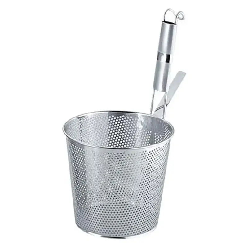Yukiwa Perforated Stainless Steel Flat-Bottom Udon Strainer With Metal Handle 1
