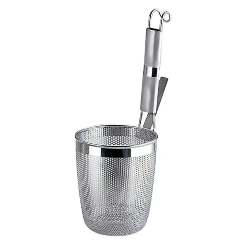 Yukiwa Perforated Stainless Steel Round-Bottom Udon Strainer With Metal Handle 1