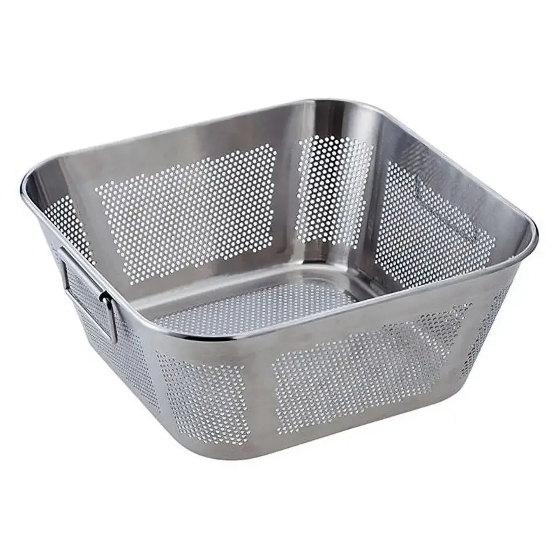 Yukiwa Stainless Steel Rectangular Drain Basket With Ergonomic Handles 1